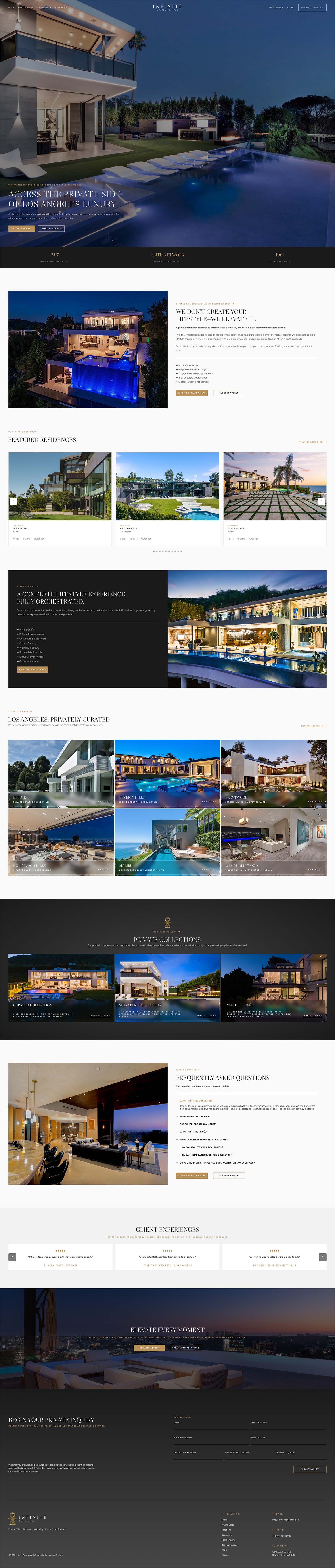 A Dreamline Designs website scrolling from hero to footer