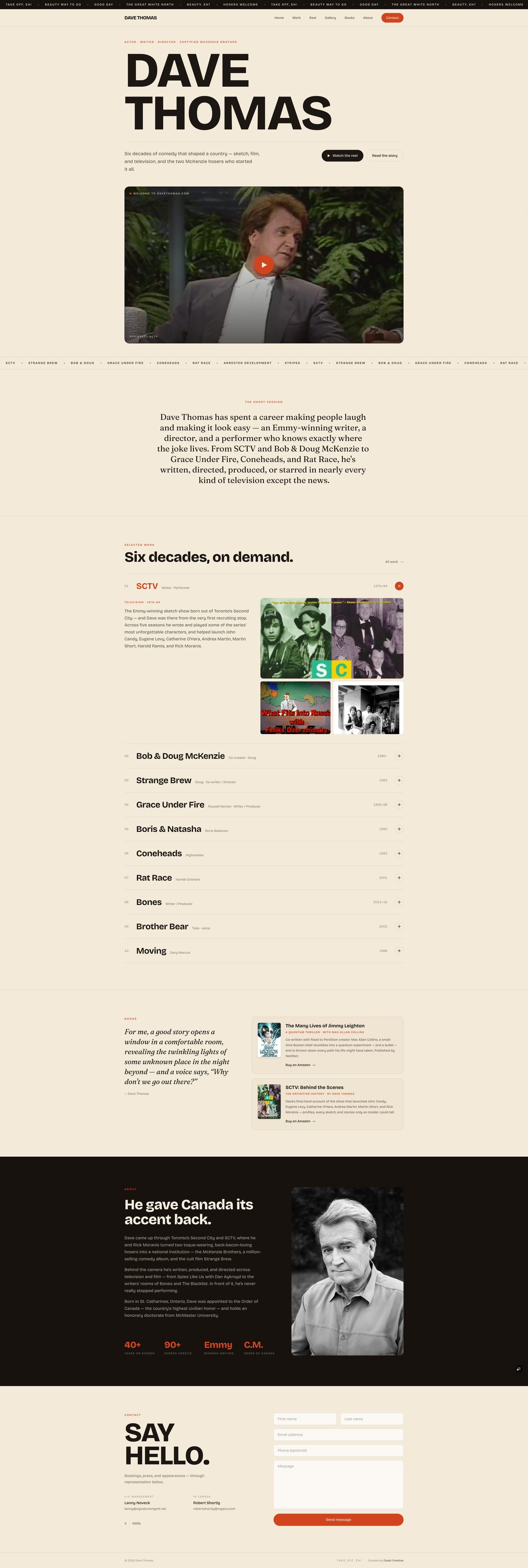Full-length Dave Thomas homepage design