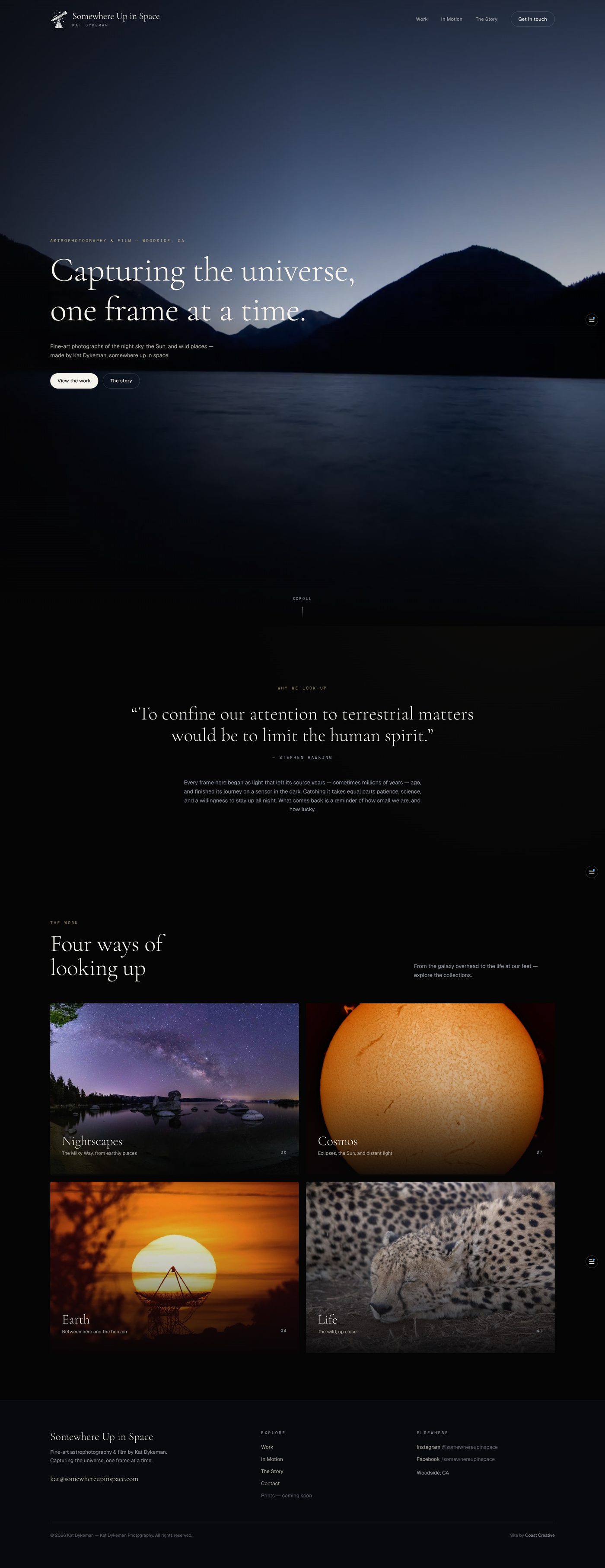 Full-length Somewhere Up in Space homepage design