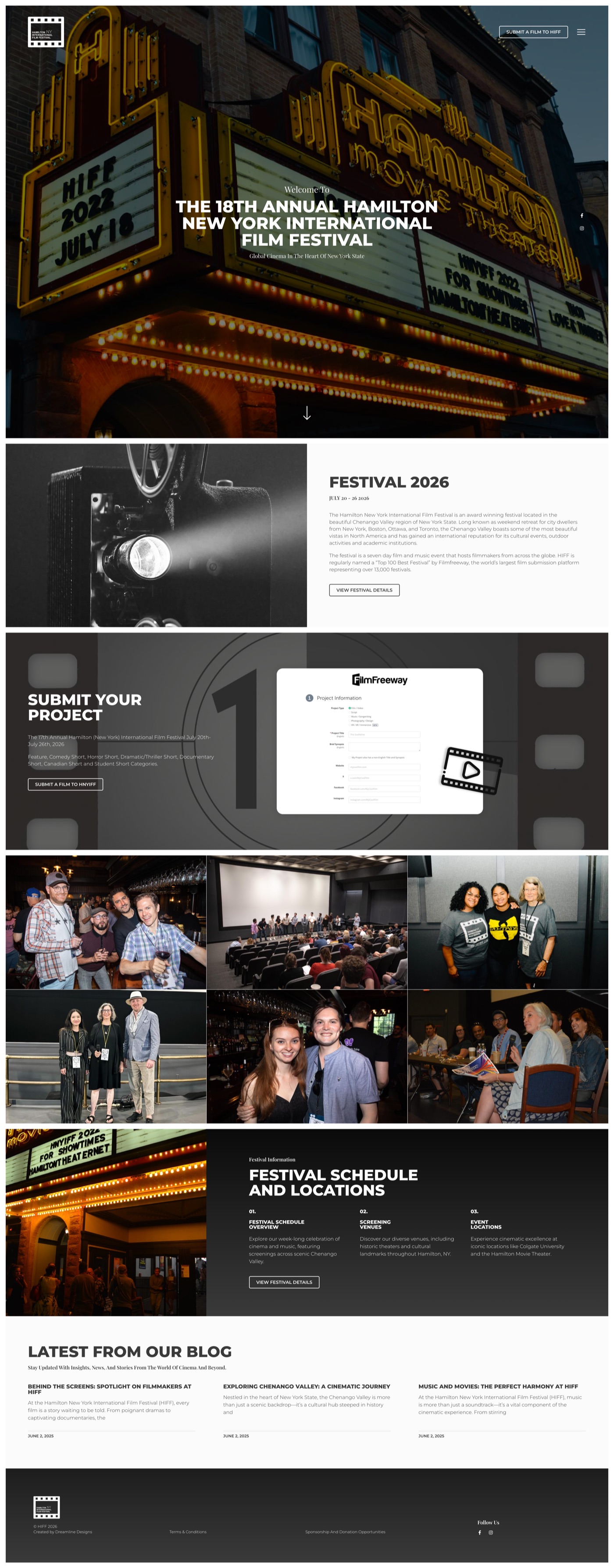 Full-length Hamilton International Film Festival homepage design